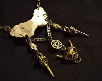 Collier en os de coyote, bijoux en os, collier en os, collier baphomet, bijoux en os véritables, collier crâne, collier gothique, bijoux gothiques