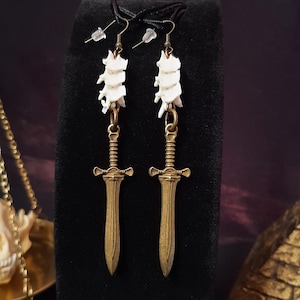 Sword Earrings, Knife Earrings, Bone Earrings, Bronze Sword Earrings, Gothic Earrings, Viking, Greek, Warrior, Costume Jewelry, Rattlesnake