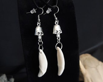 Bone earrings, Coyote Fang Earrings, Stainless Steel, Bone Jewelry, Gothic Jewelry, Wiccan Earrings, Gothic Earrings, Goth Earrings