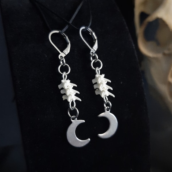 Moon Earrings, Witch Earrings, Bone Earrings, Crescent Moon Earrings, Wiccan Earrings, Halloween Earrings, Bone Jewelry