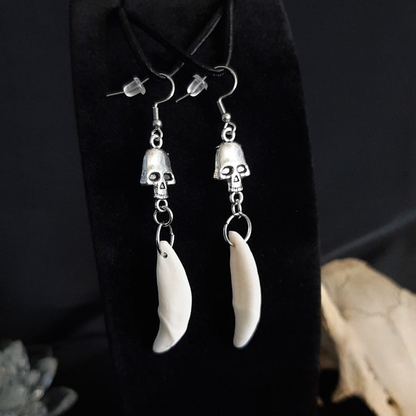 Bone earrings, Coyote Fang Earrings, Stainless Steel, Bone Jewelry, Gothic Jewelry, Wiccan Earrings, Gothic Earrings, Goth Earrings