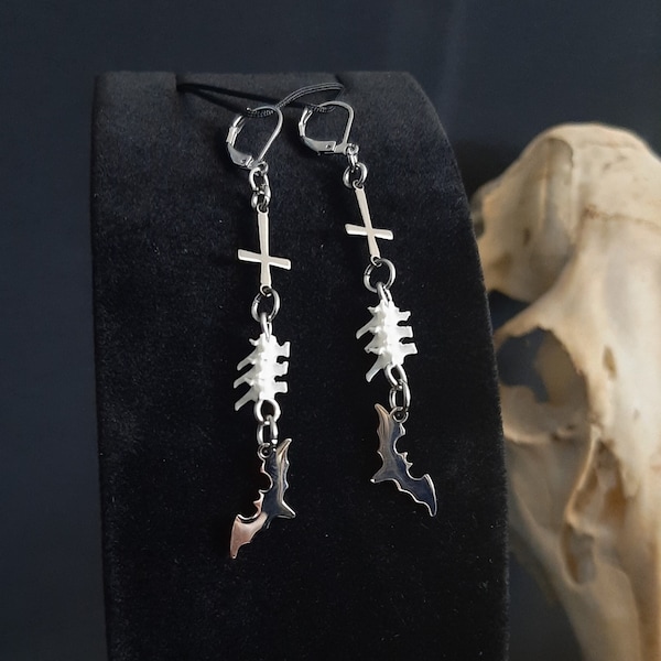 Bat Earrings, Satanic Earrings, Bat Wing Earrings, Gothic earrings, Witch Earrings, Inverted Cross Earrings, Goth, Wicca, Witch, Devil