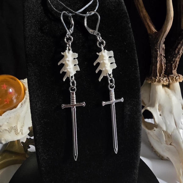 Rattlesnake Bone Earrings, Bone earrings, Sword Earrings, Goth Earrings, Gothic Bone Earrings, Bone Jewelry, Gothic Earrings