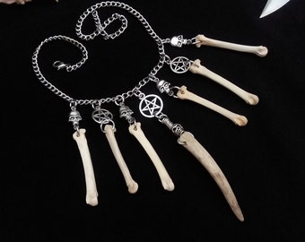 Collier en os de coyote, collier gothique, collier de sorcière, collier pentagramme, bijoux en os, collier en os, satanique, collier wicca, viking