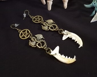 Black and Gold Mink Jaw Earrings