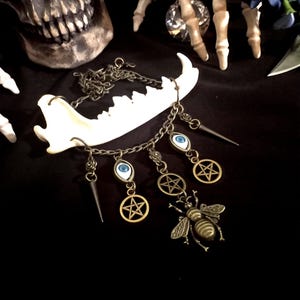 Coyote Bone Necklace, Occult Necklace, Pentagram Necklace, Bone Jewelry, Bone Necklace, Jawbone Necklace, Beelzebub necklace