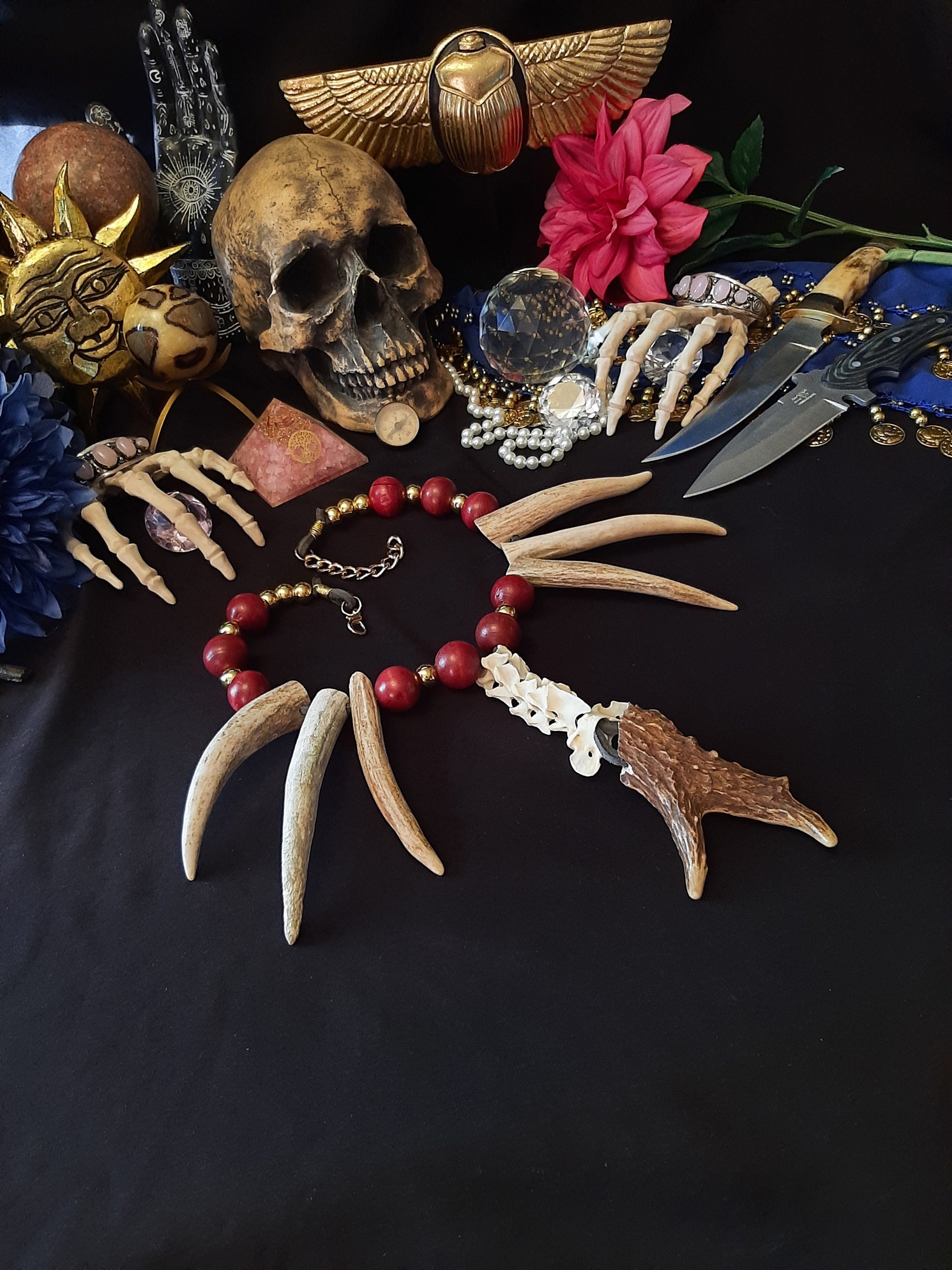 Witch Doctor, Bone Necklace, Bone Jewelry, Deer Antler Necklace