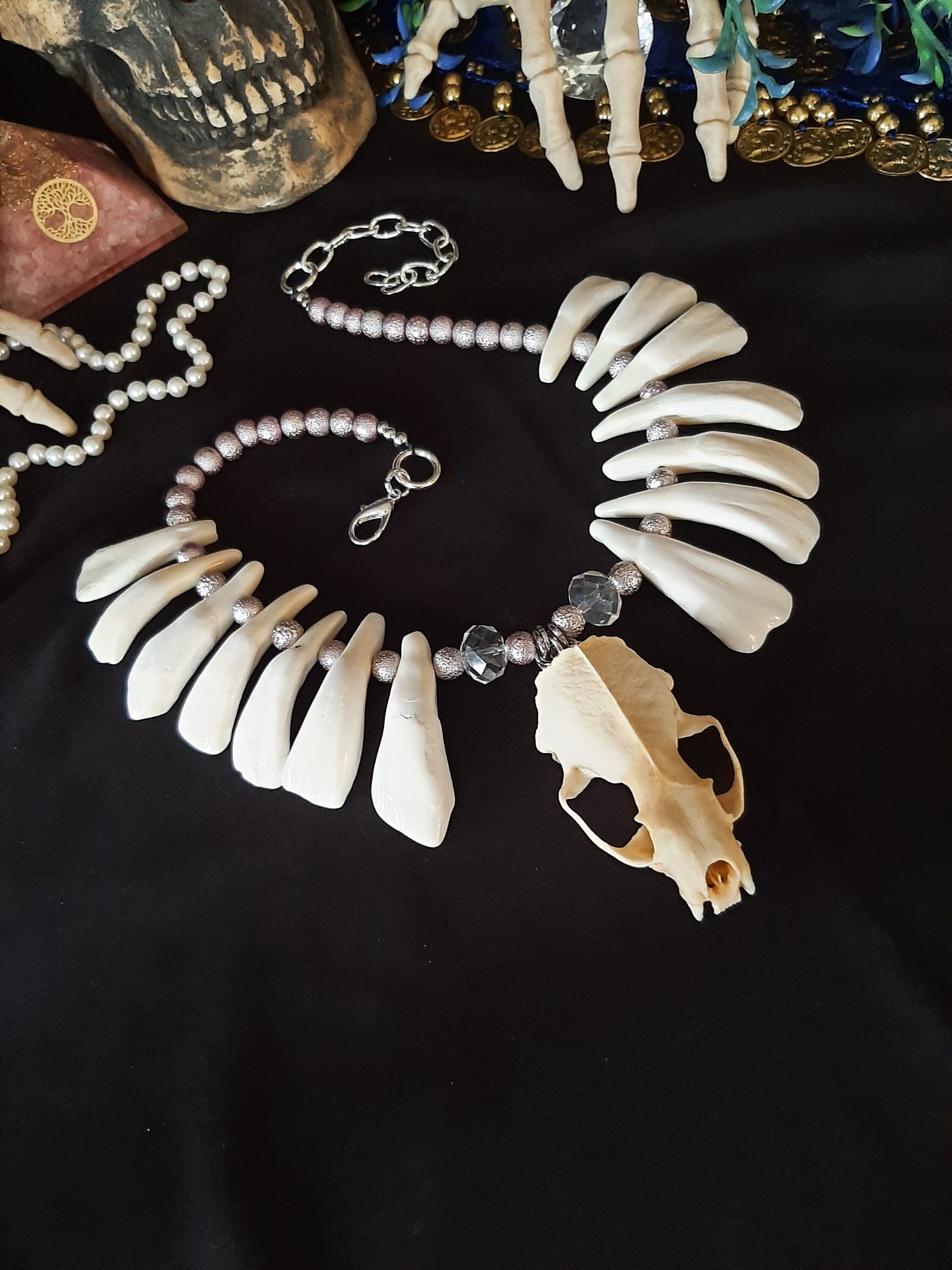 Mink Skull Necklace, Skull Necklace, Buffalo Tooth Necklace
