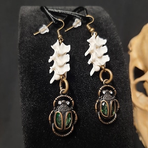 Scarab earrings, Scarab Jewelry, Egyptian Jewelry, Witch Earrings, Gothic, Bone Earrings, Eye of Ra, Egyptian Costume, Insect Earrings