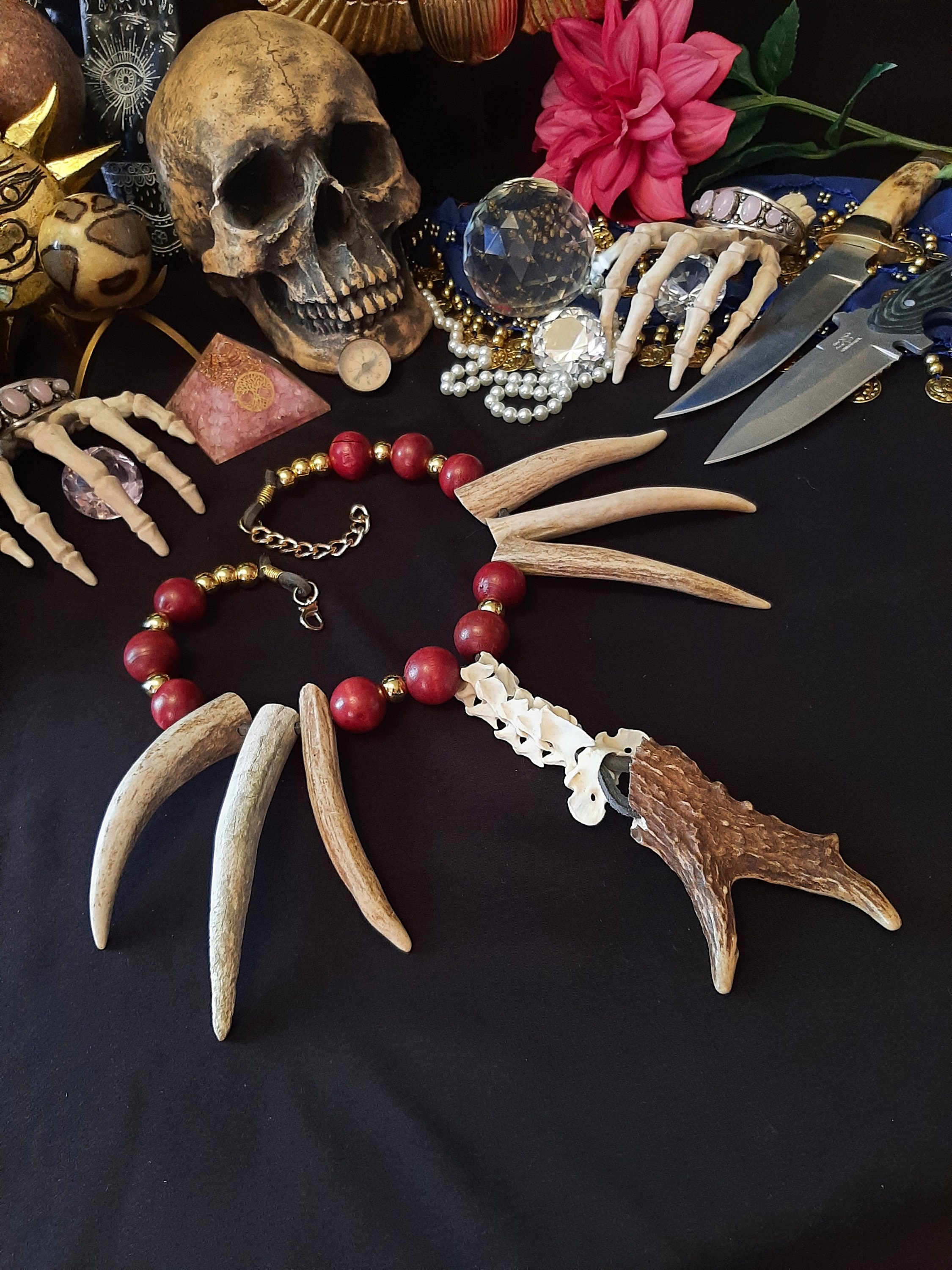 Witch Doctor, Bone Necklace, Bone Jewelry, Deer Antler Necklace