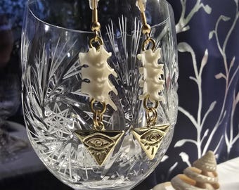 Allsehendes Auge, Illuminati Auge Ohrringe, Klapperschlangen Knochen Ohrringe, Gothic Ohrringe, Hexe, Satanisch, Okkulte Ohrringe, okkulter Schmuck