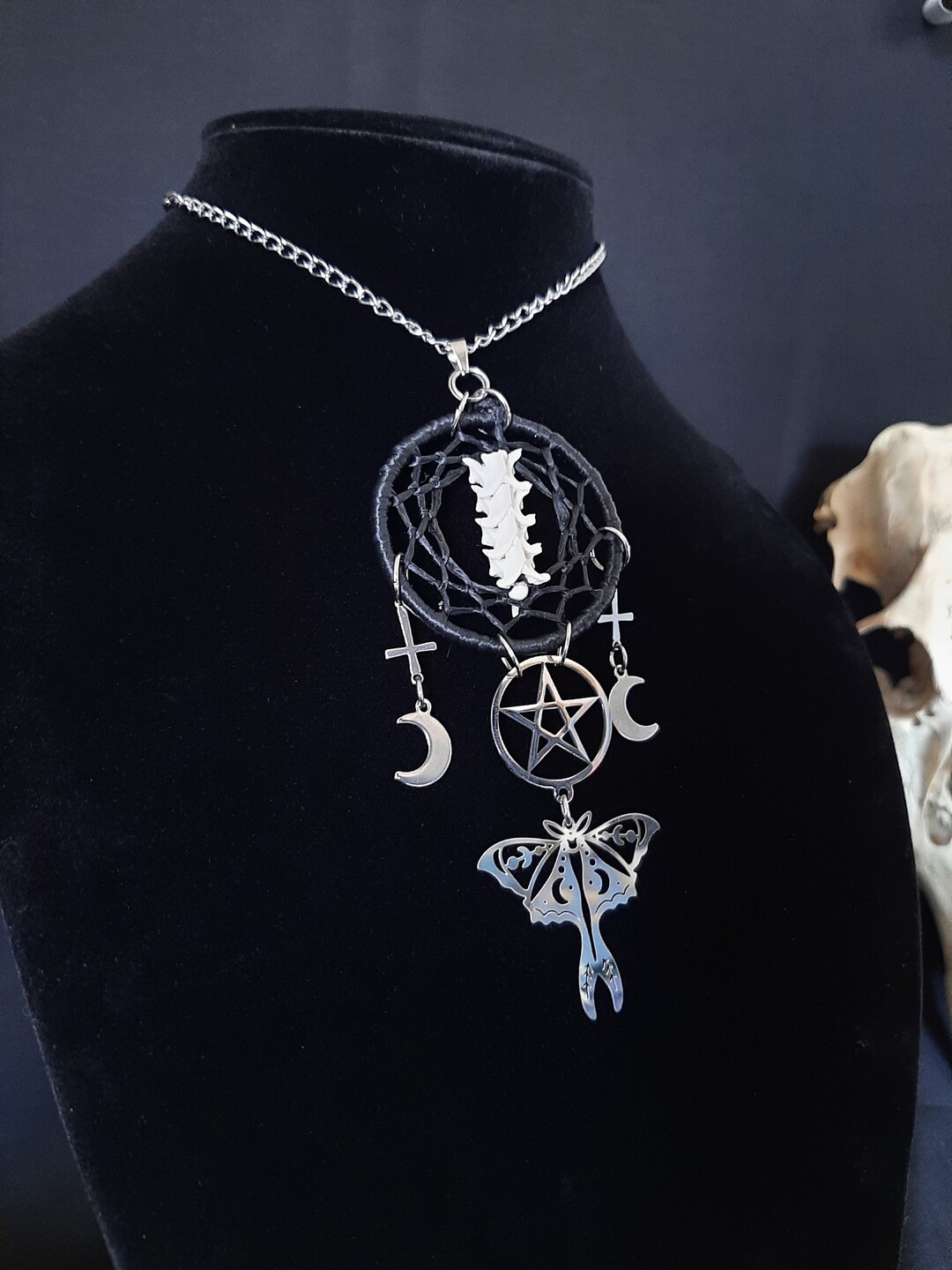 Dreamcatcher Pendant, Luna Moth Pendant, Bone Necklace, Witch Necklace ...