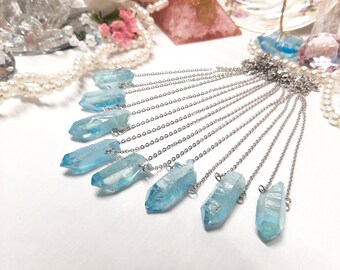 Aura Quartz Pendant, Sky Blue Pendant, Quartz Necklace, Crystal Pendant, Blue Crystal Pendant, Boho Necklace, Wiccan Necklace, Wicca