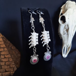 Rattlesnake Bone Earrings, Bone earrings, Evil Eye Earrings, Skull Earrings, Eyeball Earrings, Gothic Bone Earrings, Bone Jewelry, Gothic