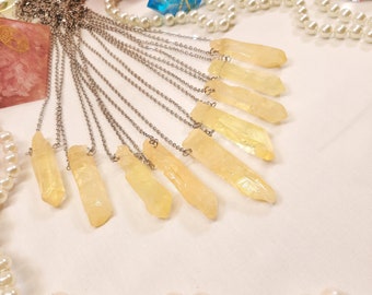 Yellow Aura Quartz Pendant, Yellow Crystal Pendant, Quartz Necklace, Crystal Pendant, Sunshine Crystal Pendant, Boho Necklace, Wiccan, Witch