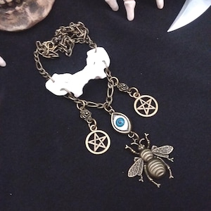 Beelzebub Necklace, Evil Eye Necklace, Gothic Necklace, Bone Jewelry, Bone Necklace, Halloween Costume, Witch Necklace, Voodoo, Witch Doctor