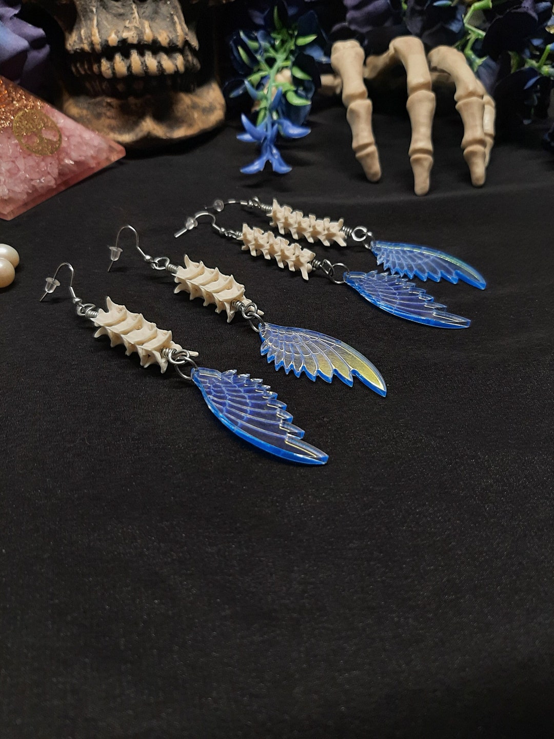 Rattlesnake Vertebrae Earrings, Butterfly Wing Earrings, Bone Earrings