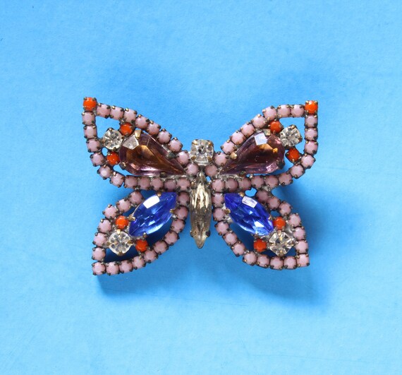 Czech Rhinestone Pink Butterfly Brooch Pin Husar … - image 3