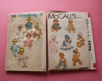 McCalls 7775 Simplicity 7931 Doll Clothes Pattern LOT Vintage 1968 1981 for Size 14” 15” Baby Dolls Sewing Craft