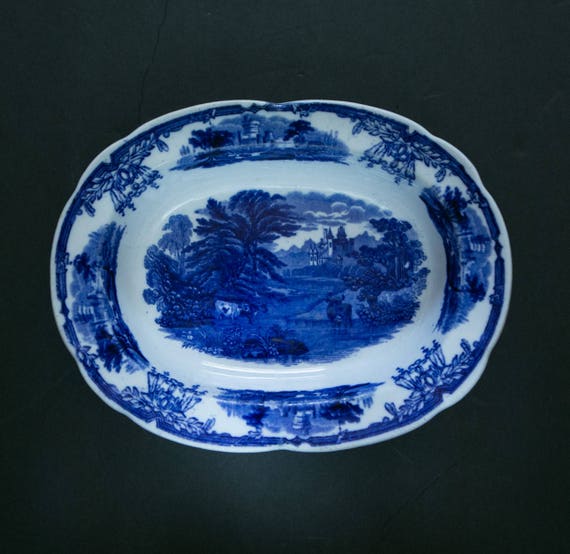 Antique Brown Westhead Moore /& Co Sylvan Blue And White Landscape Plate Transferware Staffordshire England 19th Century