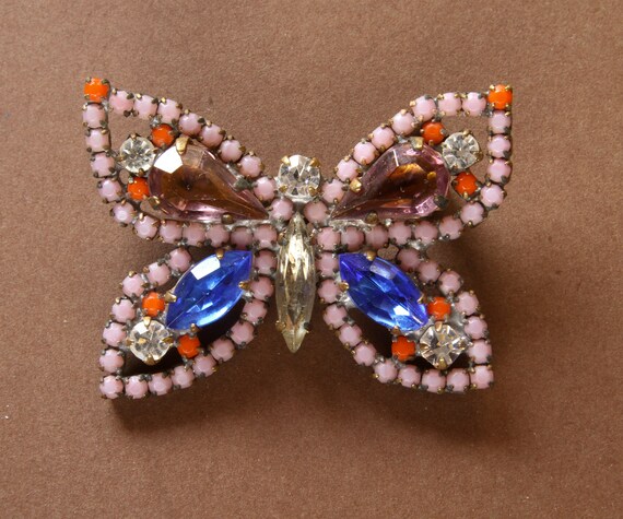 Czech Rhinestone Pink Butterfly Brooch Pin Husar … - image 2