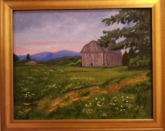 Original Framed 18 x24 Acrylic on Canvas, Barn in the Berkshires, Barns, Berkshires