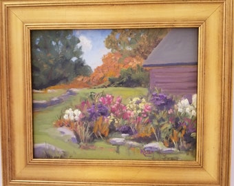 Original 8x10 Framed Oil Painting, Fall in New England Paintings, Essex Paintings, Garden Paintings, Colorful Paintings