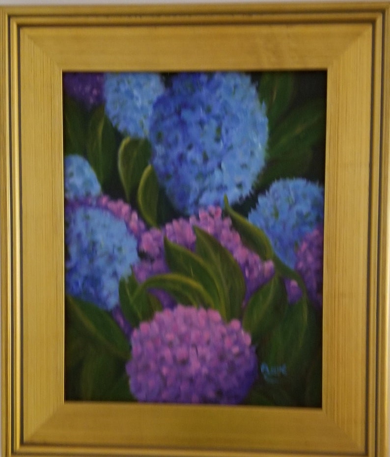 Original 16x20 Framed Oil Painting,Hydrangea Painting, Flowers, Blue Flowers, Purple Flowers image 1