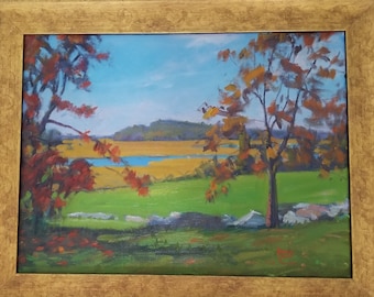 Original 12x16 gerahmtes Öl auf Leinwand Gemälde, Herbst, Herbst Gemälde, New England Malerei, Essex Malerei
