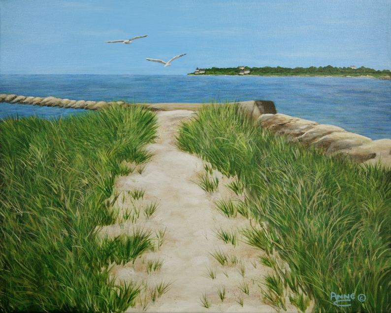 Giclee on canvas, Path at New Silver Beach, Cape Cod, Painting, Beach painting image 1