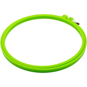 May include: A bright green plastic embroidery hoop with a screw-tightening mechanism.