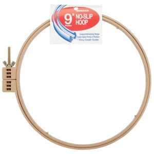 May include: A 9-inch petite no-slip embroidery hoop with a beige finish. The hoop has a unique interlocking design that holds fabric firmly in place. It is strong, smooth, and durable.