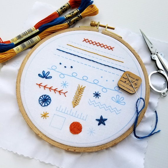 Beginners Hand Embroidery Starter Kit With Stitch Sampler Etsy