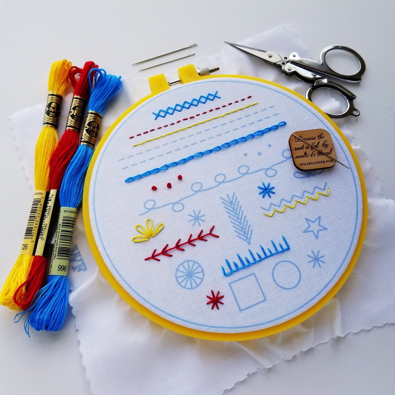 Beginners Hand Embroidery Starter Kit With Stitch Sampler Etsy