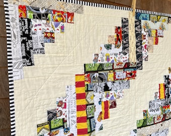 Wizard Kids Scrappy Log Cabin Quilt - Baby Quilt, Small Patchwork Quilt