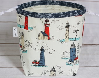 Sock Sack - Lighthouses - Knitting Project Bag for 2 At A Time, Fair Isle, Colorwork