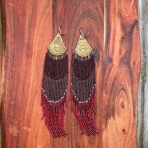 Wine Garnet Statement Earrings | Boho Fringe Earrings | Fall Colors Collection - Handmade in USA