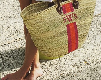 Monogrammed Extra Large Straw Beach Tote | Hand Painted Personalized French Market Basket | Painted Straw Bag