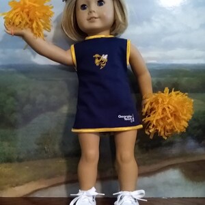 Cheerleading outfit for American Girl Size Doll of a young Georgia Tech fan.   A205