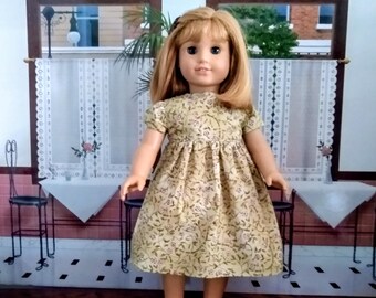 Green Floral Print cotton dress for American Girl Size Doll.   11500