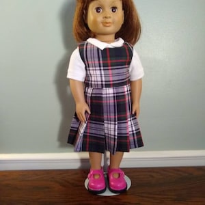 Blue, White and Red Plaid School Uniform for American Girl Size Doll.   A514
