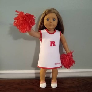Cheerleading outfit for American Girl Size Doll of a young Rutgers Scarlet Knights fan.  A314