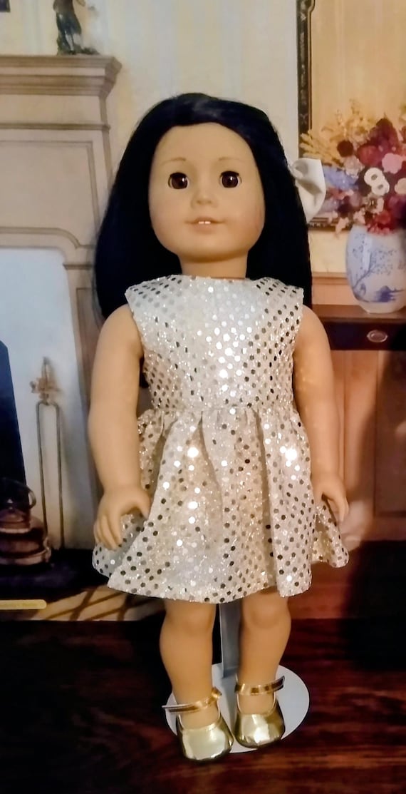 american girl gold dress Gold Sequin Short Dress for American Girl Size Doll. A413
