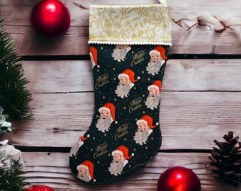 Rifle Paper Co Holiday Classics II - Santa - Evergreen Metallic Fabric Christmas Stocking