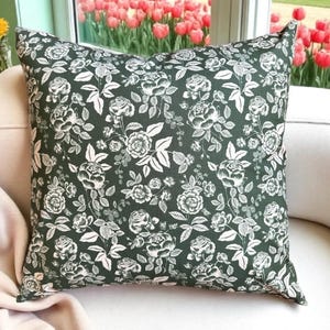 Rifle Paper Co English Rose Hunter and Cream Fabric Pillow Cover