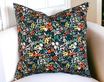 Rifle Paper Co Bon Voyage Meadow in Black Fabric Pillow Cover