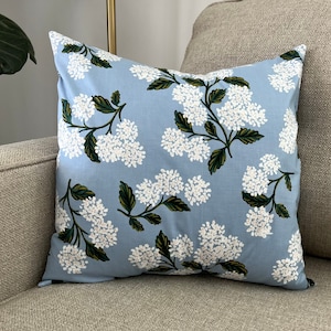 Rifle Paper Co Hydrangea in Light Blue Fabric Pillow Cover