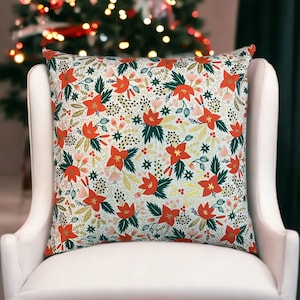 Rifle Paper Co Holiday Classics Poinsettias in Cream Canvas Fabric Pillow Cover
