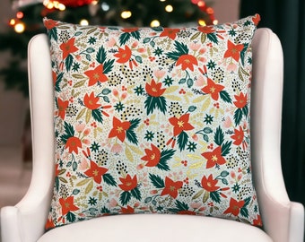 Rifle Paper Co Holiday Classics Poinsettias in Cream Canvas Fabric Pillow Cover