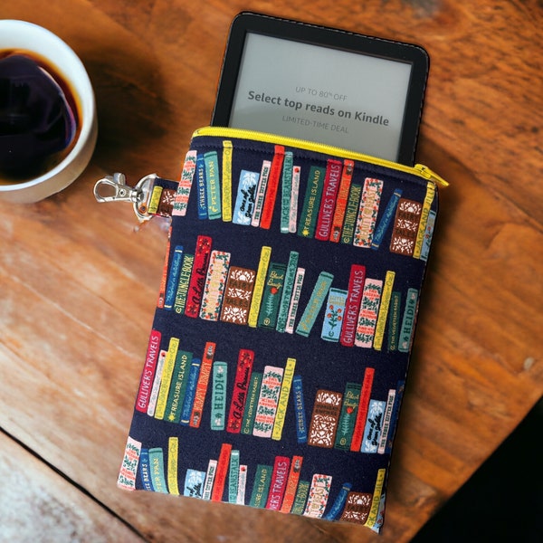 Rifle Paper Co Curio Book Club Fabric sleeve for the BASIC Kindle, 8, 10, 11 and Kindle Paperwhite, Pouch, Ereader, Case, Cover, Zip Pocket